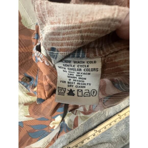 Banana Cabana Silk Hawaiian Shirt XL Rust Orange Tropical Floral Aloha Y2K - Picture 7 of 9